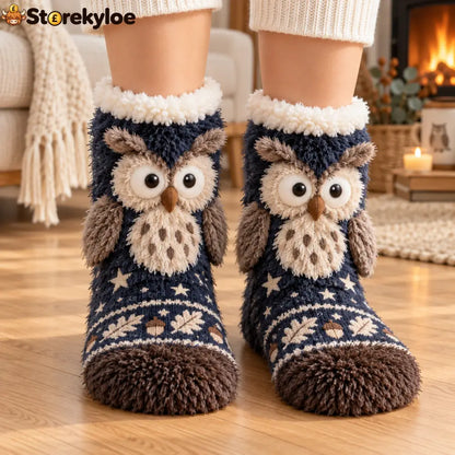 🦊🐦Cute 3D Animal Fuzzy Slipper Socks🦦🦉 - Owl