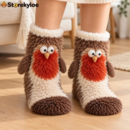 🦊🐦Cute 3D Animal Fuzzy Slipper Socks🦦🦉 - Robin