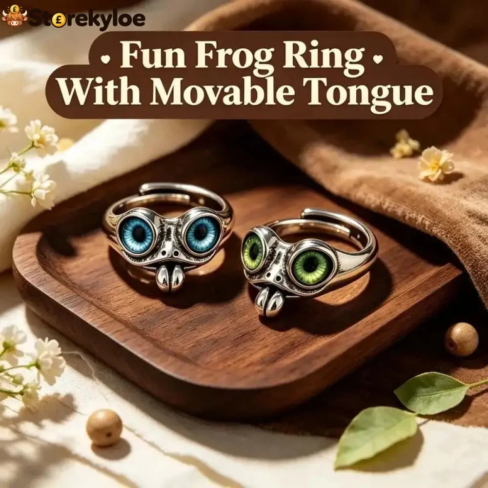 🐸cute Adjustable Open Ring With Big Eyes - Green Eyes + Blue Eyes