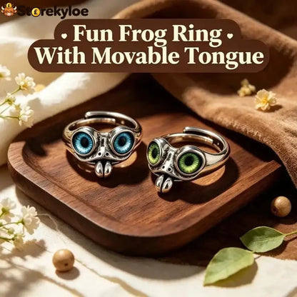 🐸cute Adjustable Open Ring With Big Eyes - Green Eyes + Blue Eyes
