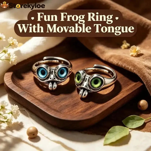 🐸cute Adjustable Open Ring With Big Eyes - Green Eyes + Blue Eyes