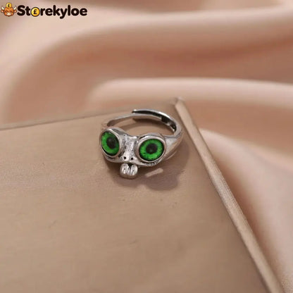 🐸cute Adjustable Open Ring With Big Eyes - Green Eyes + Blue Eyes