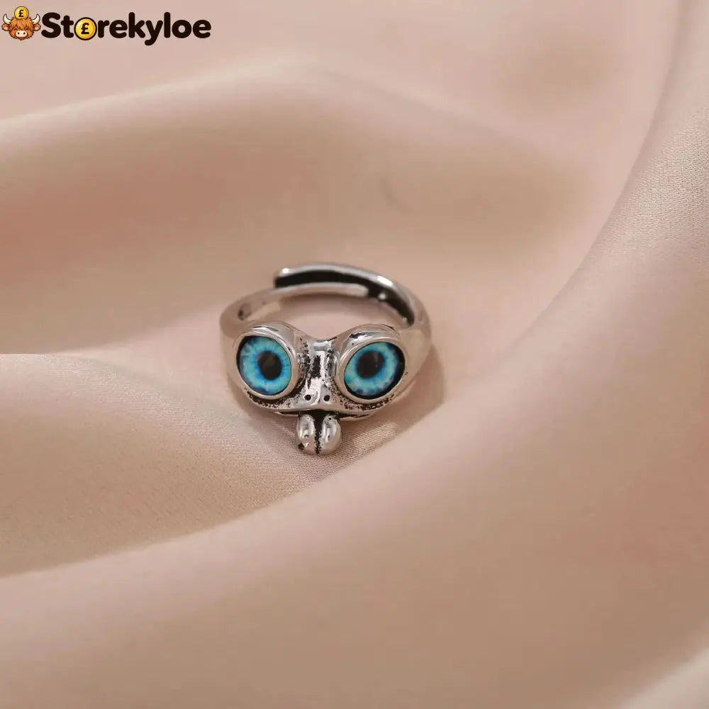 🐸cute Adjustable Open Ring With Big Eyes - Green Eyes + Blue Eyes