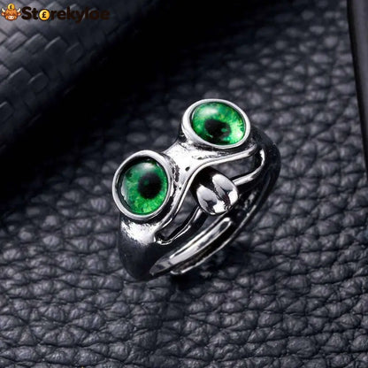 🐸cute Adjustable Open Ring With Big Eyes - Green Eyes + Blue Eyes