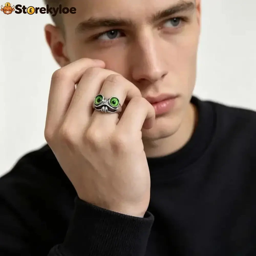 🐸cute Adjustable Open Ring With Big Eyes - Green Eyes + Blue Eyes