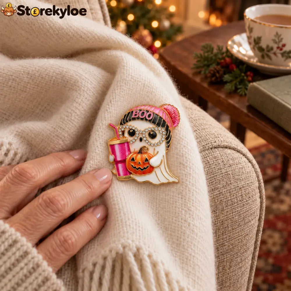⏳ LIMITED‑TIME FREE SHIPPING OVER £20 👻🎃cute Boo Ghost Crystal‑accented Halloween Vintage Brooch 👻🎃