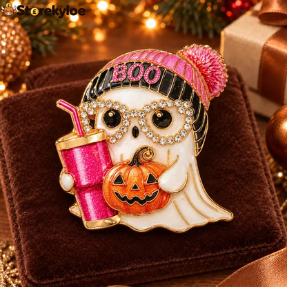⏳ LIMITED‑TIME FREE SHIPPING OVER £20 👻🎃cute Boo Ghost Crystal‑accented Halloween Vintage Brooch 👻🎃