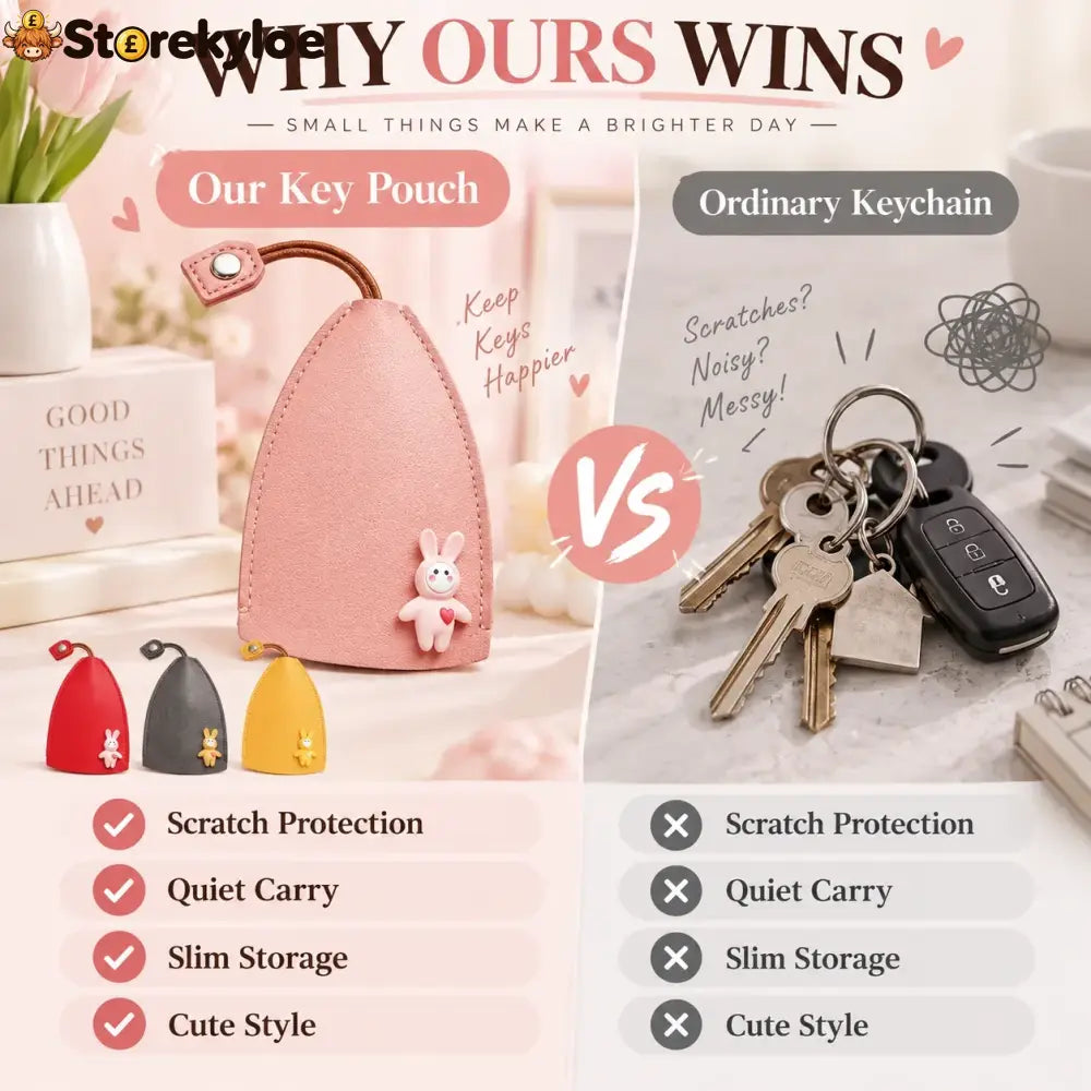 Cute Cartoon Pull-out Leather Car Key Pouch & Organizer 🐰✨