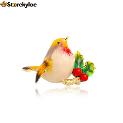🐦cute Robin Enamel Brooch | Festive Winter Bird Pin For Holiday Outfits - Honey Cream