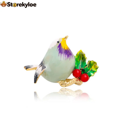 🐦cute Robin Enamel Brooch | Festive Winter Bird Pin For Holiday Outfits - Sage Mist