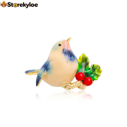 🐦cute Robin Enamel Brooch | Festive Winter Bird Pin For Holiday Outfits - Sky Blush
