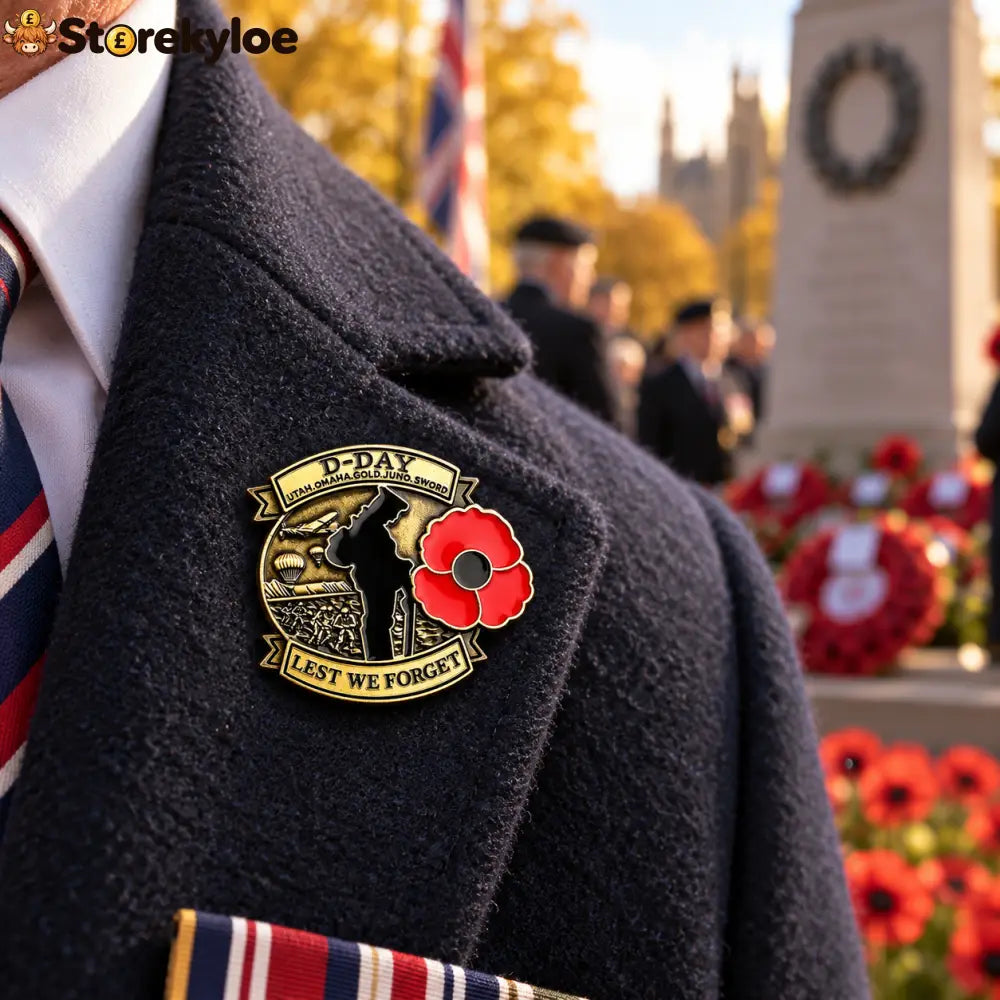 D-day Remembrance Poppy Enamel Pin | Lest We Forget Normandy Badge