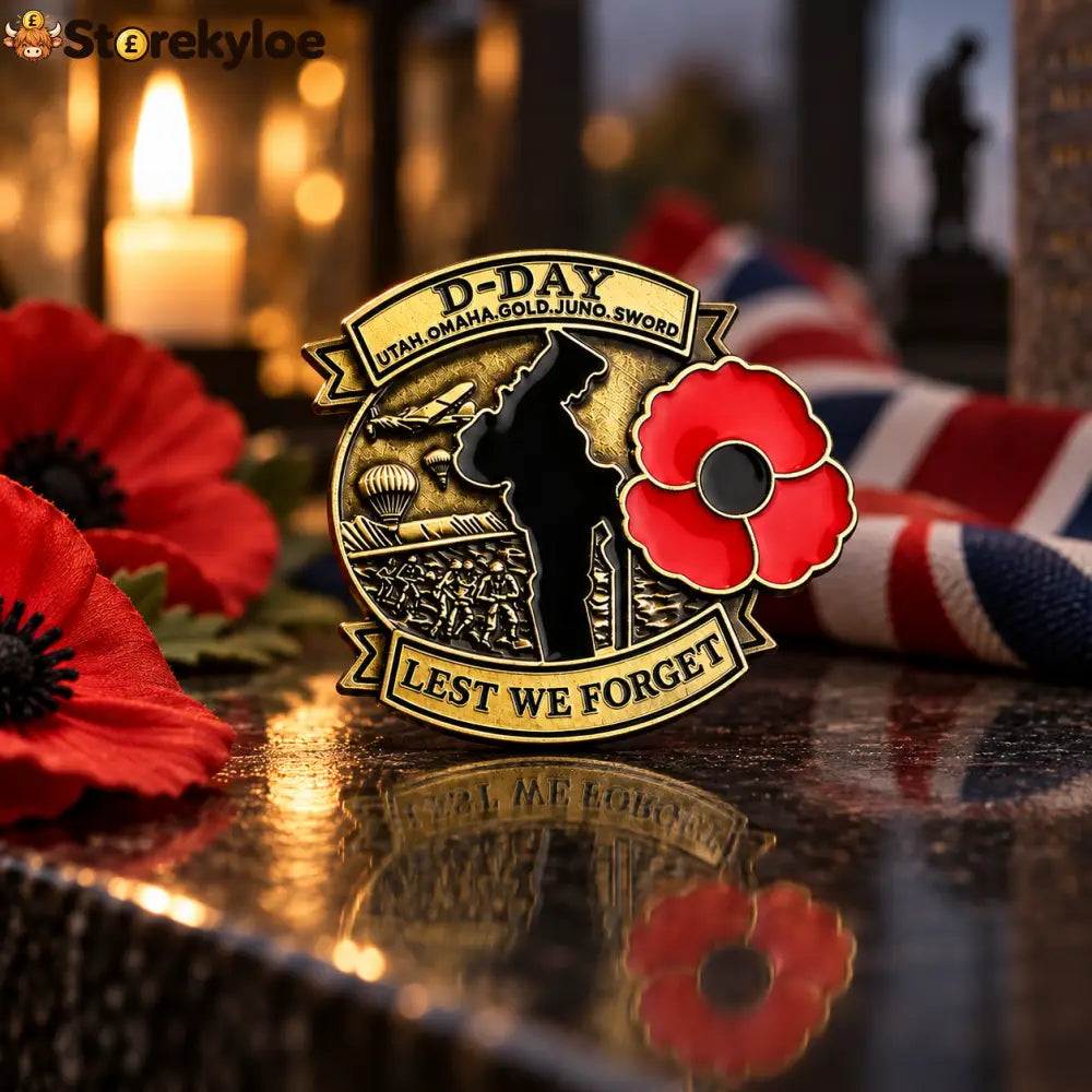 D-day Remembrance Poppy Enamel Pin | Lest We Forget Normandy Badge