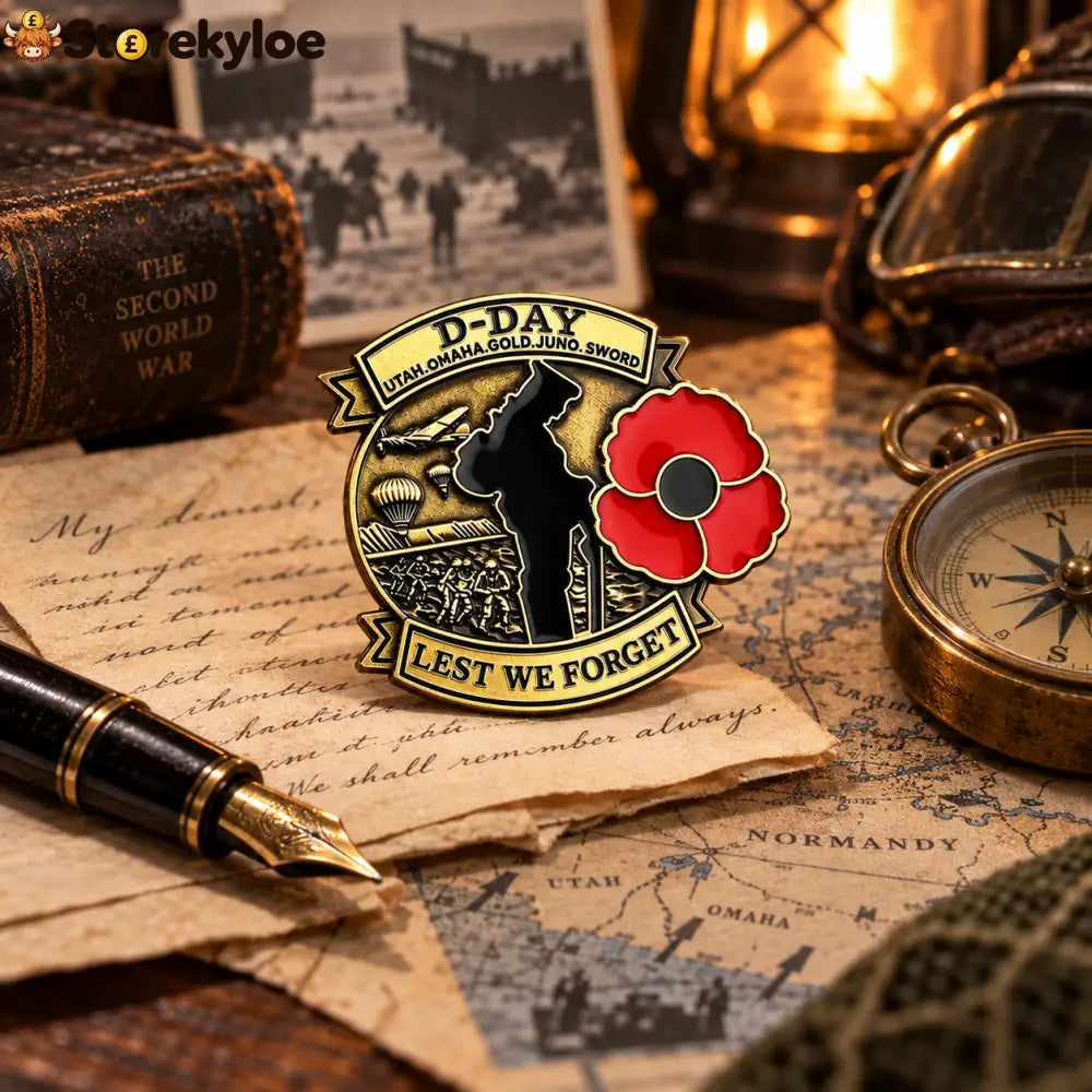 D-day Remembrance Poppy Enamel Pin | Lest We Forget Normandy Badge