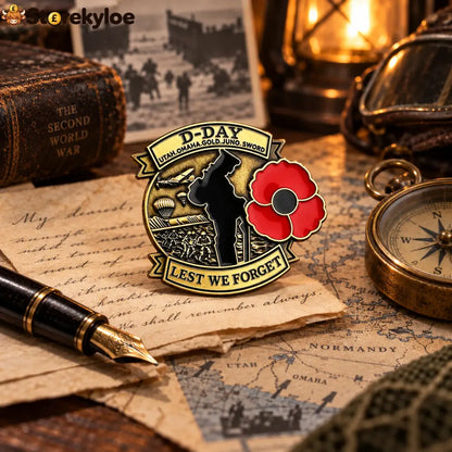 D-day Remembrance Poppy Enamel Pin | Lest We Forget Normandy Badge