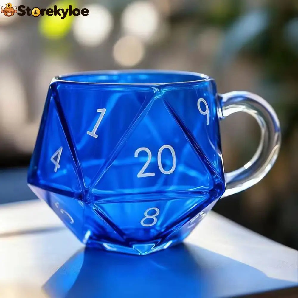 D20 Dice Glass Mug - Blue - D20 Dragon,D&D,Mug