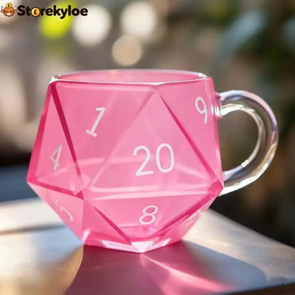 D20 Dice Glass Mug - Pink - D20 Dragon,D&D,Mug
