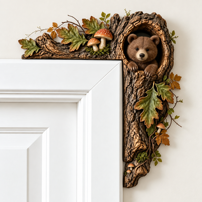 Woodland Animal Door Frame Corner Ornament, Cute Wooden Door Topper Decor