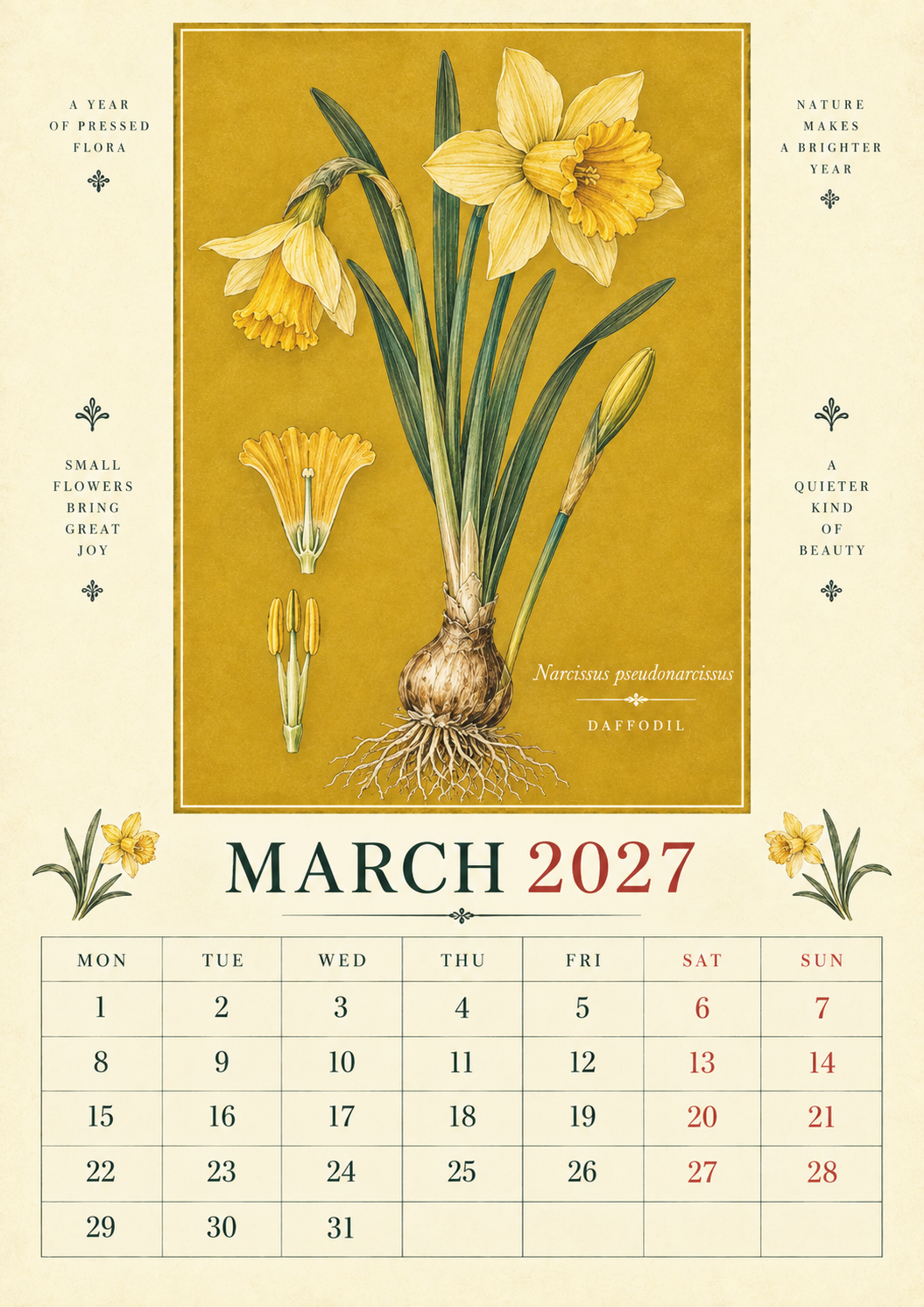 🌿 Botanical Specimens 2027 Wall Calendar – A Year of Pressed Flora