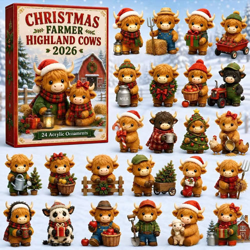 CHRISTMAS KICKOFF 49% OFF - 2026 Christmas Farmer Highland Cows Advent Calendar - 24‑Day Festive Countdown, Highland Cow Farm Christmas Acrylic Ornaments Blind Box - Gift For Highland Cow & Farm Animal Lovers