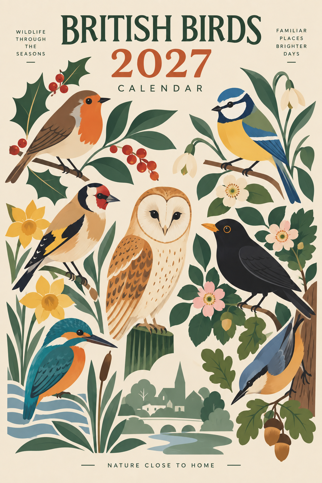 🐦 British Birds 2027 Wall Calendar  Nature Close to Home——A Year of Familiar Birds, Beautiful Blooms & Little Moments of Joy