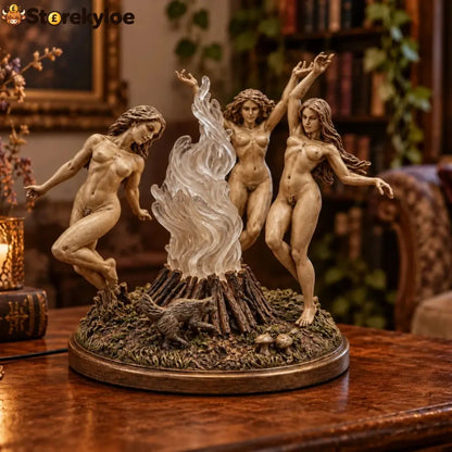 Dance of the Three Goddesses – Illuminated Sacred Fire Sculpture | Mystical Forest Fantasy Decor