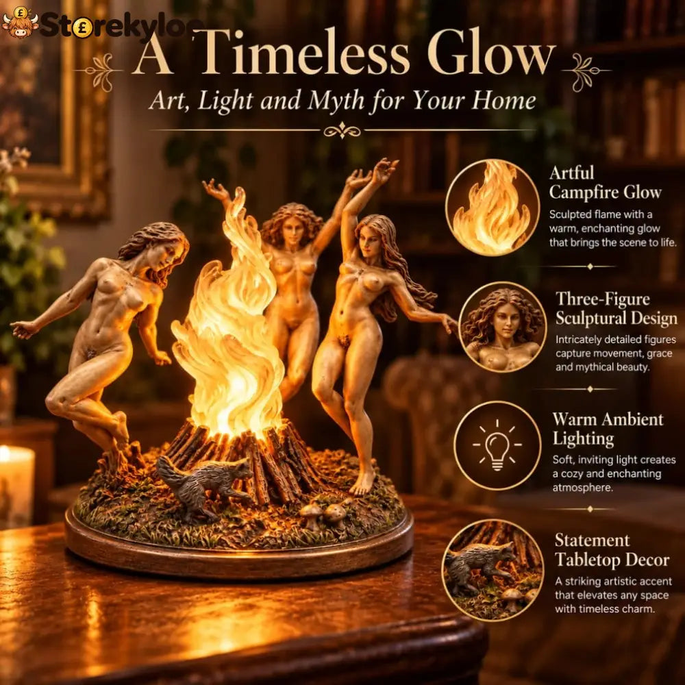 Dance of the Three Goddesses – Illuminated Sacred Fire Sculpture | Mystical Forest Fantasy Decor