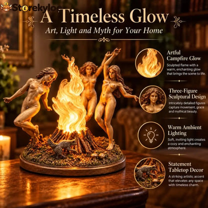 Dance of the Three Goddesses – Illuminated Sacred Fire Sculpture | Mystical Forest Fantasy Decor