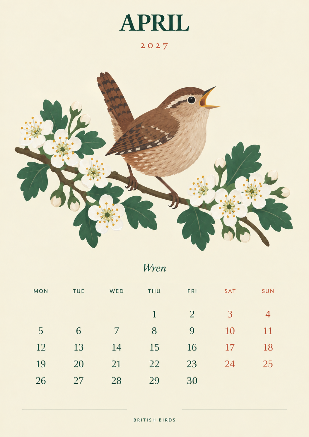 🐦 British Birds 2027 Wall Calendar  Nature Close to Home——A Year of Familiar Birds, Beautiful Blooms & Little Moments of Joy