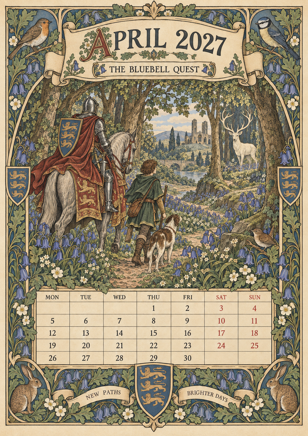 🏰 A Year of Knightly Tales – 2027 Medieval-Inspired British Wall Calendar