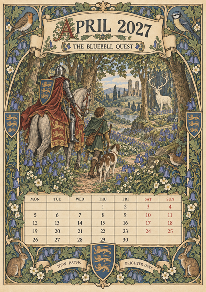🏰 A Year of Knightly Tales – 2027 Medieval-Inspired British Wall Calendar