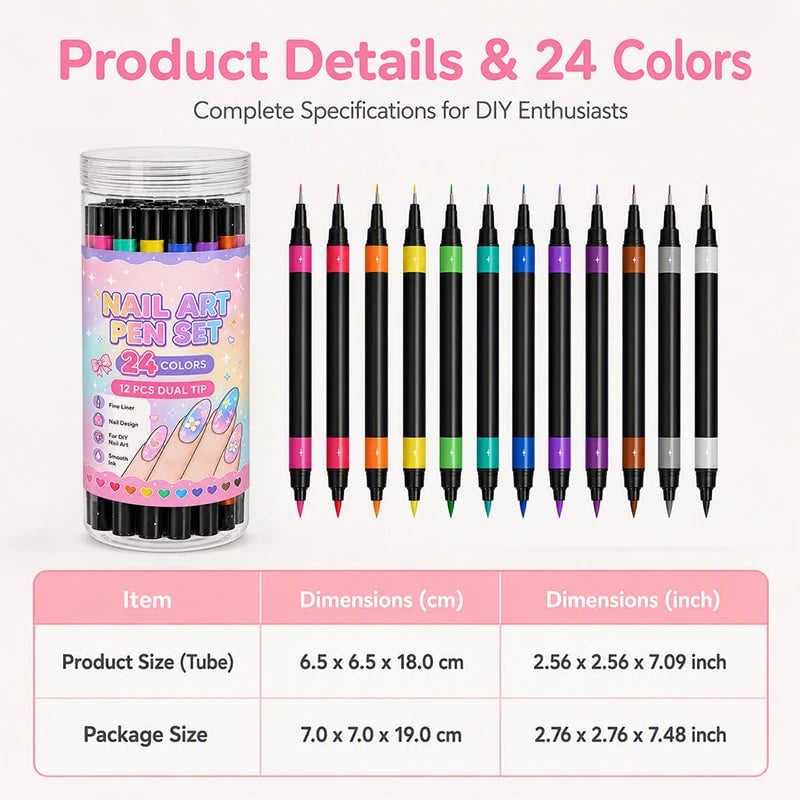 📢📢48% OFF !!⏰24 Colors Dual Ended Nail Art Pens Set🪄🎨