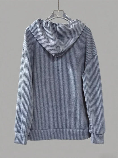 Button-Front Drawstring Hoodie