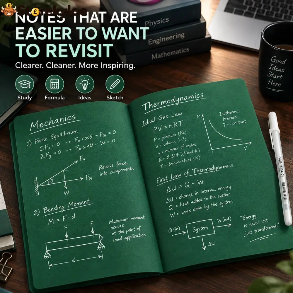 Deep Green Blank Notebook With White Gel Pen | Aesthetic Writing & Sketch Journal