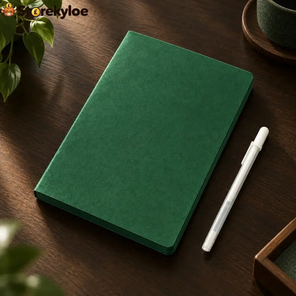 Deep Green Blank Notebook With White Gel Pen | Aesthetic Writing & Sketch Journal