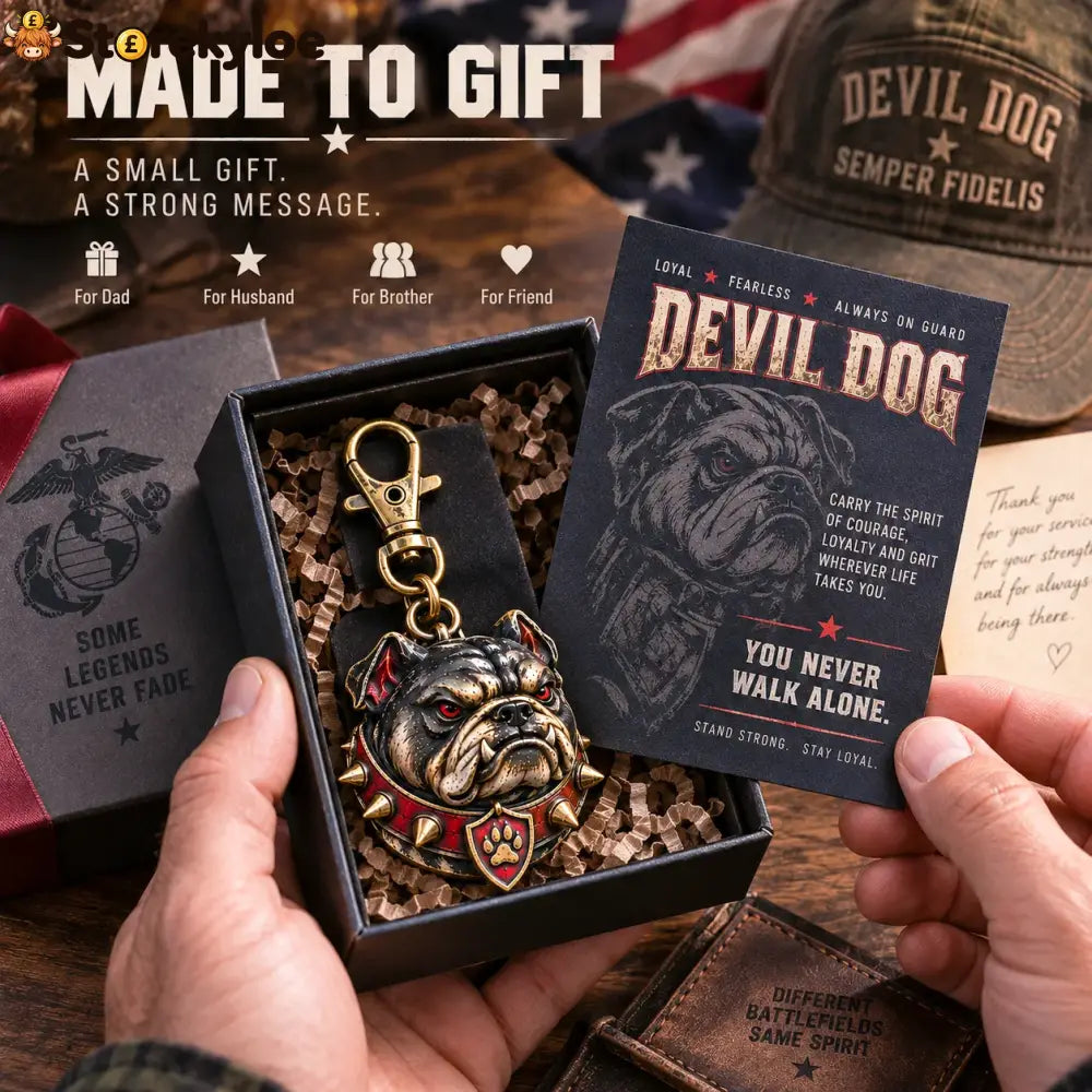 🐶 Devil Dog Guardian 3D-Style Metal Keychain – 50% OFF