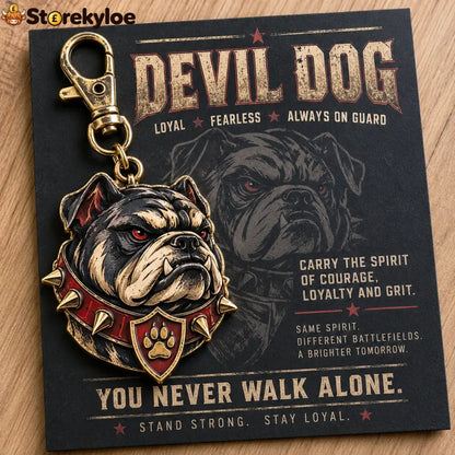 🐶 Devil Dog Guardian 3D-Style Metal Keychain – 50% OFF