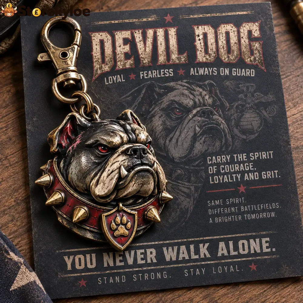 🐶 Devil Dog Guardian 3D-Style Metal Keychain – 50% OFF