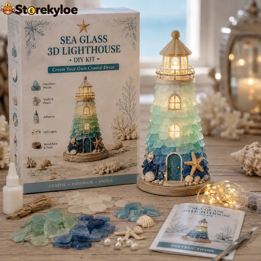 🌊 DIY Sea Glass Lighthouse Kit – Light-Up Coastal Craft & Handmade Home Decor