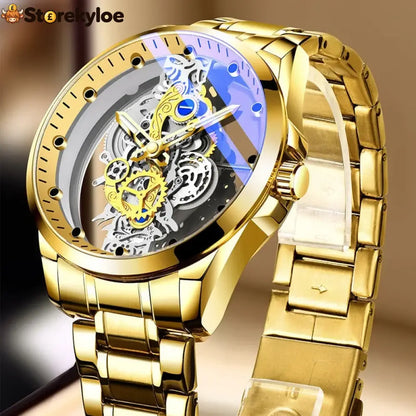 ⌚ Double-sided Skeleton Watch – Non-mechanical Tourbillon Luminous 30m Waterproof ✨ - All gold steel belt
