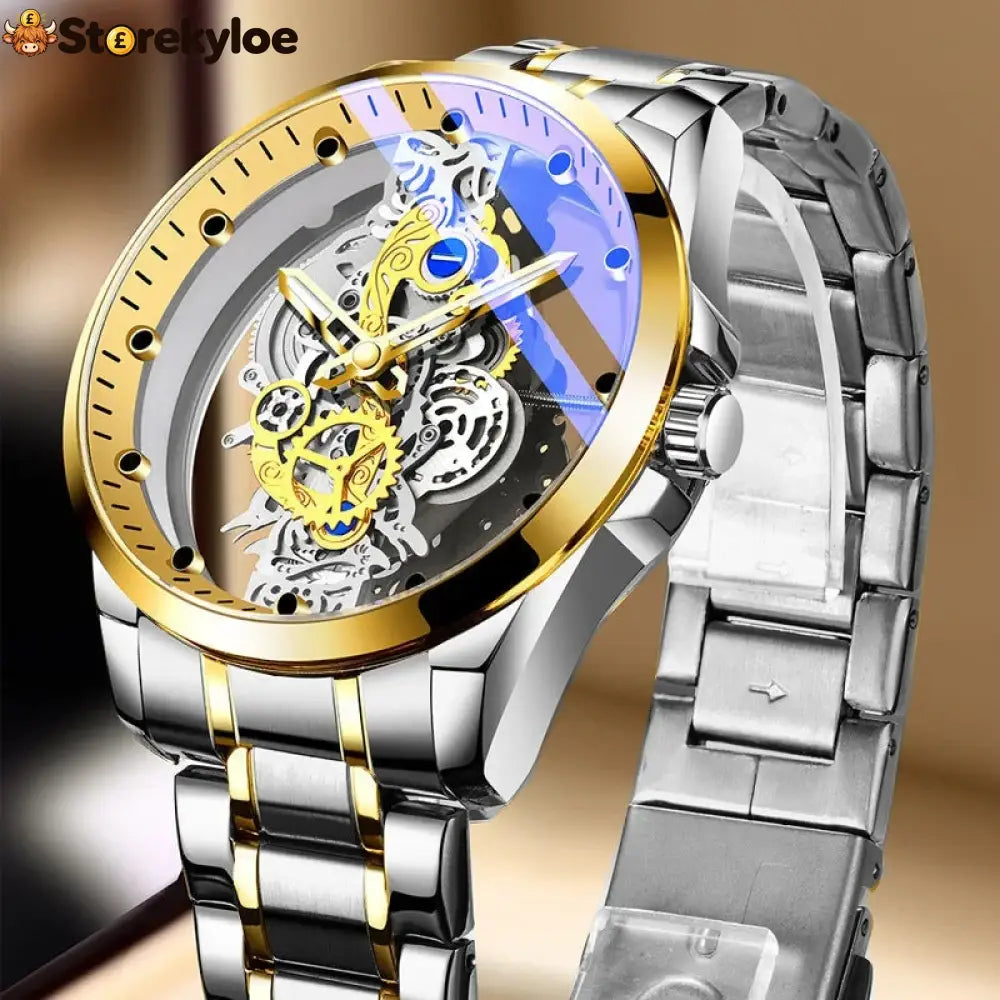 ⌚ Double-sided Skeleton Watch – Non-mechanical Tourbillon Luminous 30m Waterproof ✨ - Intergold steel belt