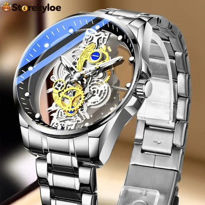 ⌚ Double-sided Skeleton Watch – Non-mechanical Tourbillon Luminous 30m Waterproof ✨ - Silver steel belt