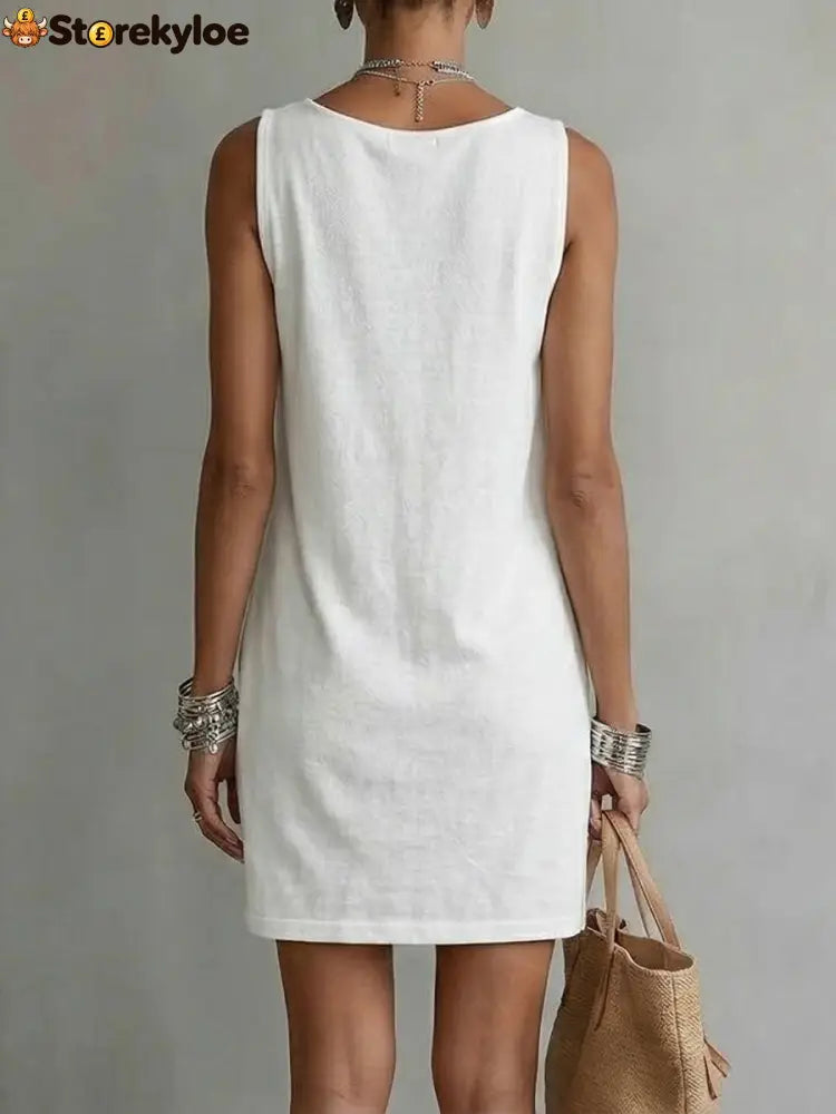 Draped-neck Sleeveless Cotton Dress
