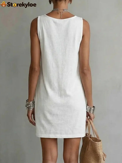 Draped-neck Sleeveless Cotton Dress