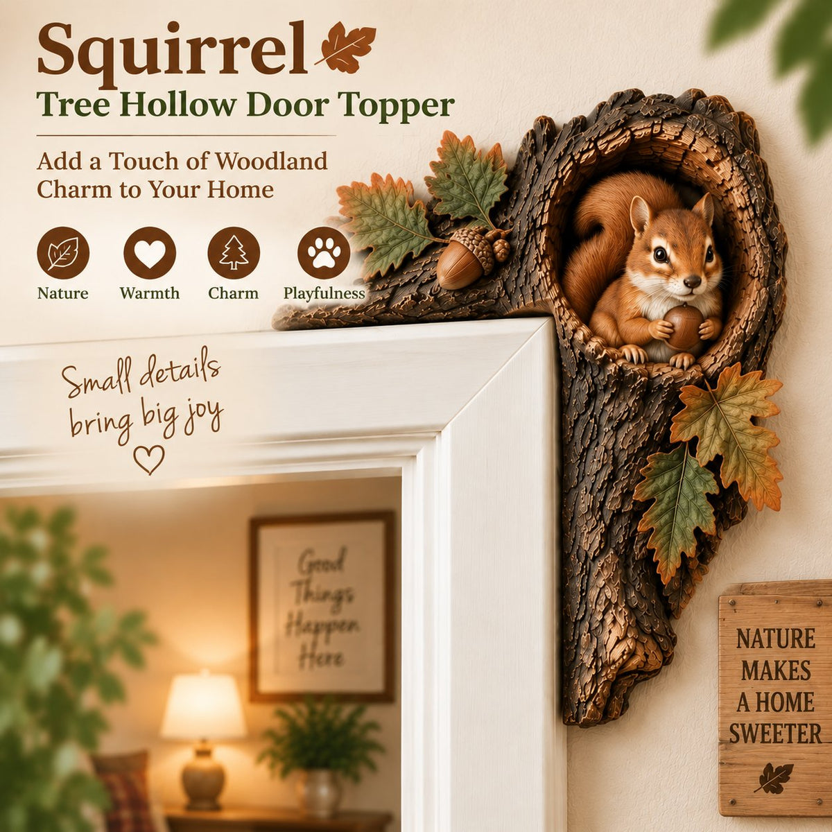 🐿️ Chipmunk Tree Hollow Door Topper | Woodland Animal Doorway Decor For Cozy Nature Homes