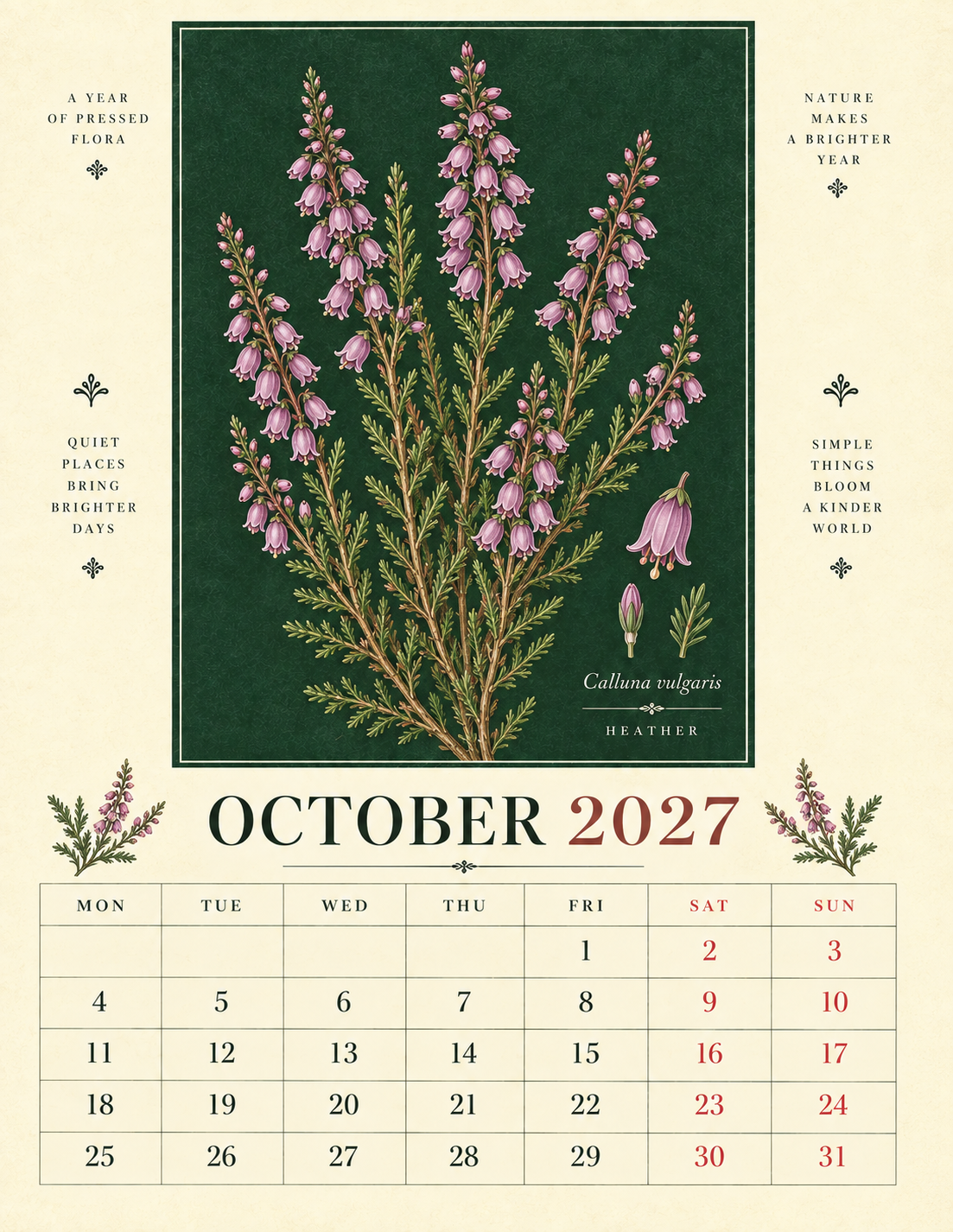 🌿 Botanical Specimens 2027 Wall Calendar – A Year of Pressed Flora