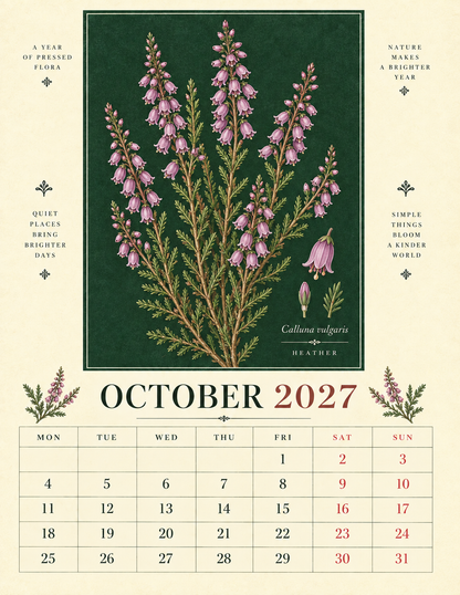 🌿 Botanical Specimens 2027 Wall Calendar – A Year of Pressed Flora