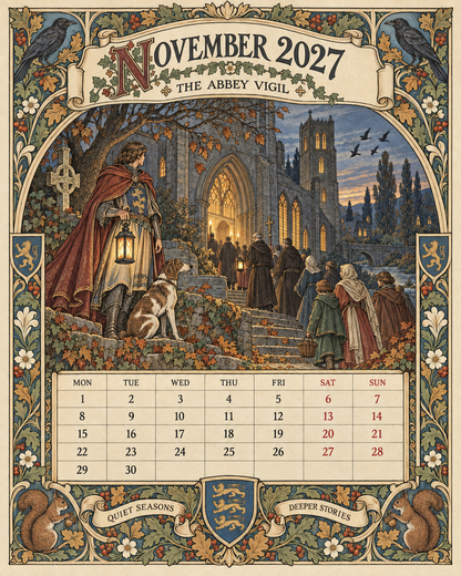 🏰 A Year of Knightly Tales – 2027 Medieval-Inspired British Wall Calendar