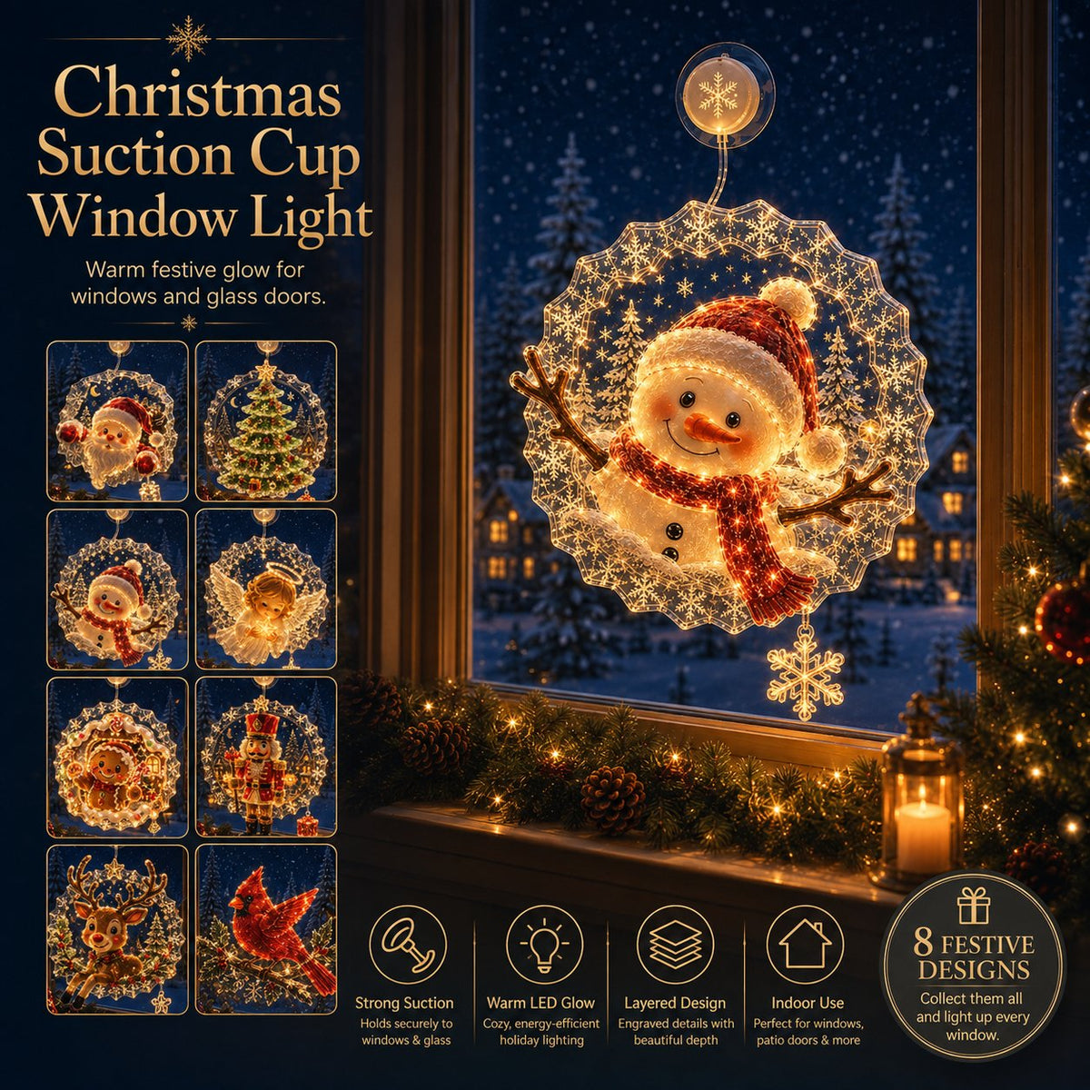 ✨⏳ Last Day 49% OFF – 🎄Lighted Christmas Window Decoration with Suction Cup | Warm LED Window Light with Double-Layer Design & Multiple Festive Styles ✨