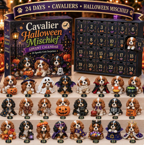 CHRISTMAS KICKOFF 49% OFF - 2026 Cavalier Halloween Mischief Advent Calendar - 24‑Day Festive Countdown, Spooky‑Cute Cavalier Dog Themed Collectible Miniatures Blind Box - Gift For Halloween & Dog Lovers
